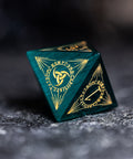 URWizards Dnd Engraved Teal Green Cat's Eye Stone Dice Set Nordic Style - Urwizards