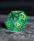 URWizards Dnd Resin Green Glitter Engraved Dice Set Nordic Style - Urwizards