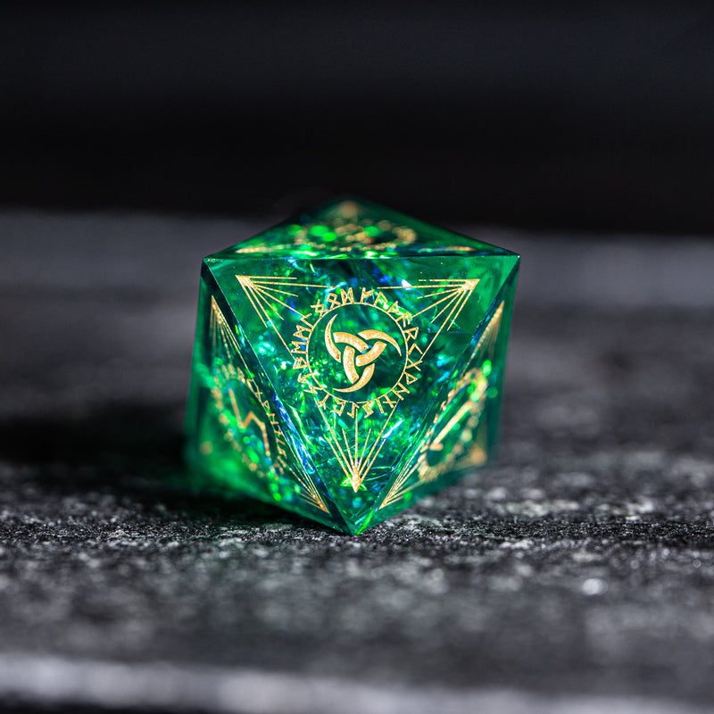 URWizards Dnd Resin Green Glitter Engraved Dice Set Nordic Style - Urwizards