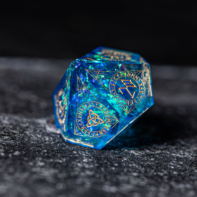 URWizards Dnd Resin Blue Glitter Engraved Dice Set Nordic Style - Urwizards