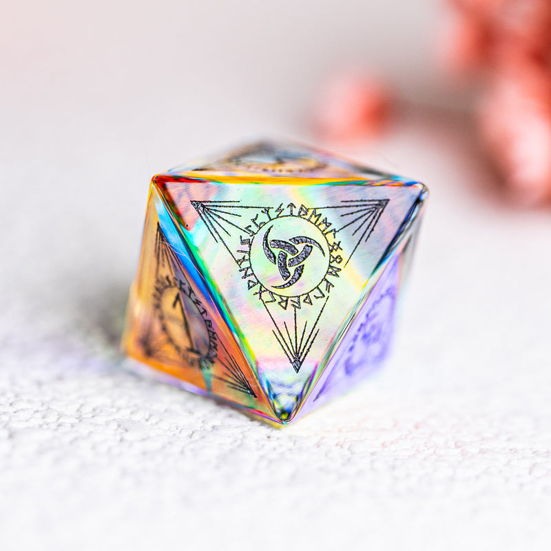 URWizards Dnd Engraved Dichroic Prism Glass Dice Set Nordic Style Black Inked - Urwizards