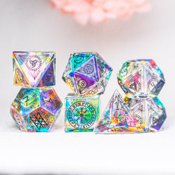URWizards Dnd Engraved Dichroic Prism Glass Dice Set Nordic Style Black Inked - Urwizards