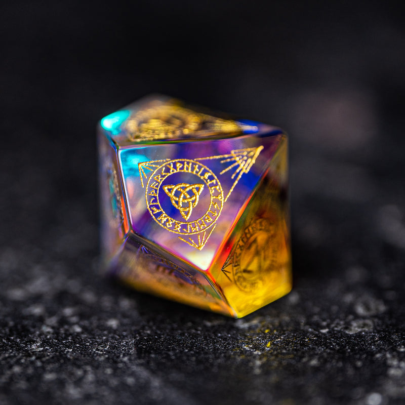 URWizards Dnd Engraved Dichroic Prism Glass Dice Set Nordic Style Gold Inked - Urwizards