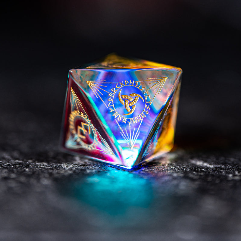 URWizards Dnd Engraved Dichroic Prism Glass Dice Set Nordic Style Gold Inked - Urwizards