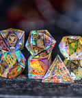 URWizards Dnd Engraved Dichroic Prism Glass Dice Set Nordic Style Gold Inked - Urwizards