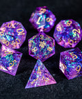 URWizards D&D Resin Purple Glitter Engraved Dice Set Turtle Style - Urwizards