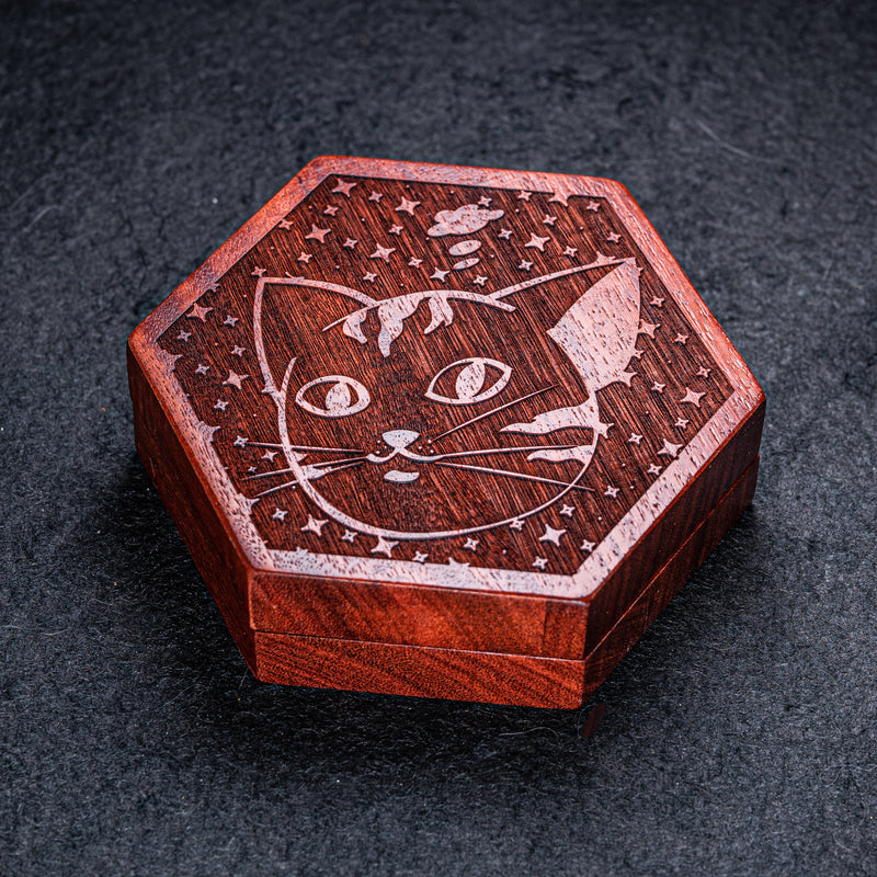 URWizards Engraved Padauk D&D Dice Box Meow - Urwizards