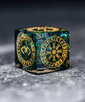 URWizards D&D Resin Dark Green Aurora Engraved Dice Set Nordic Style - Urwizards