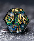 URWizards D&D Resin Dark Green Aurora Engraved Dice Set Nordic Style - Urwizards