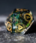 URWizards D&D Resin Dark Green Aurora Engraved Dice Set Nordic Style - Urwizards