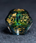 URWizards D&D Resin Dark Green Aurora Engraved Dice Set Astrology Style - Urwizards