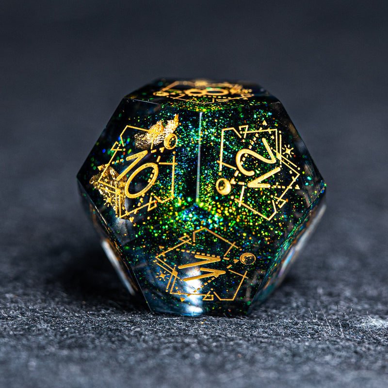 URWizards D&D Resin Dark Green Aurora Engraved Dice Set Astrology Style - Urwizards