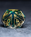 URWizards D&D Resin Dark Green Aurora Engraved Dice Set Astrology Style - Urwizards