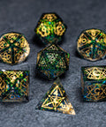 URWizards D&D Resin Dark Green Aurora Engraved Dice Set Astrology Style - Urwizards