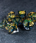 URWizards D&D Resin Dark Green Aurora Engraved Dice Set Astrology Style - Urwizards