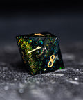 URWizards D&D Resin Dark Green Aurora Engraved Dice Set YEET & F*CK - Urwizards
