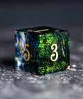 URWizards D&D Resin Dark Green Aurora Engraved Dice Set YEET & F*CK - Urwizards