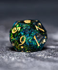 URWizards D&D Resin Dark Green Aurora Engraved Dice Set YEET & F*CK - Urwizards