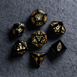 URWizards D&D Engraved Obsidian Dice Set Meow Style - Urwizards