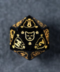 URWizards D&D Engraved Obsidian Dice Set Meow Style - Urwizards