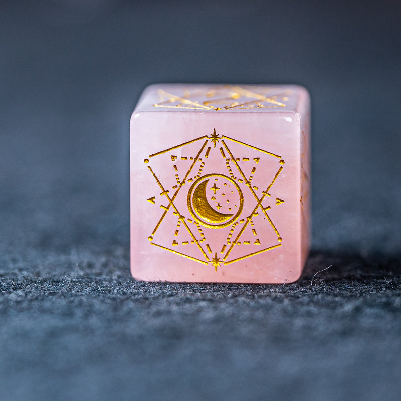 URWizards Dnd Engraved Rose Quartz Dice Set Astrology Style - Urwizards