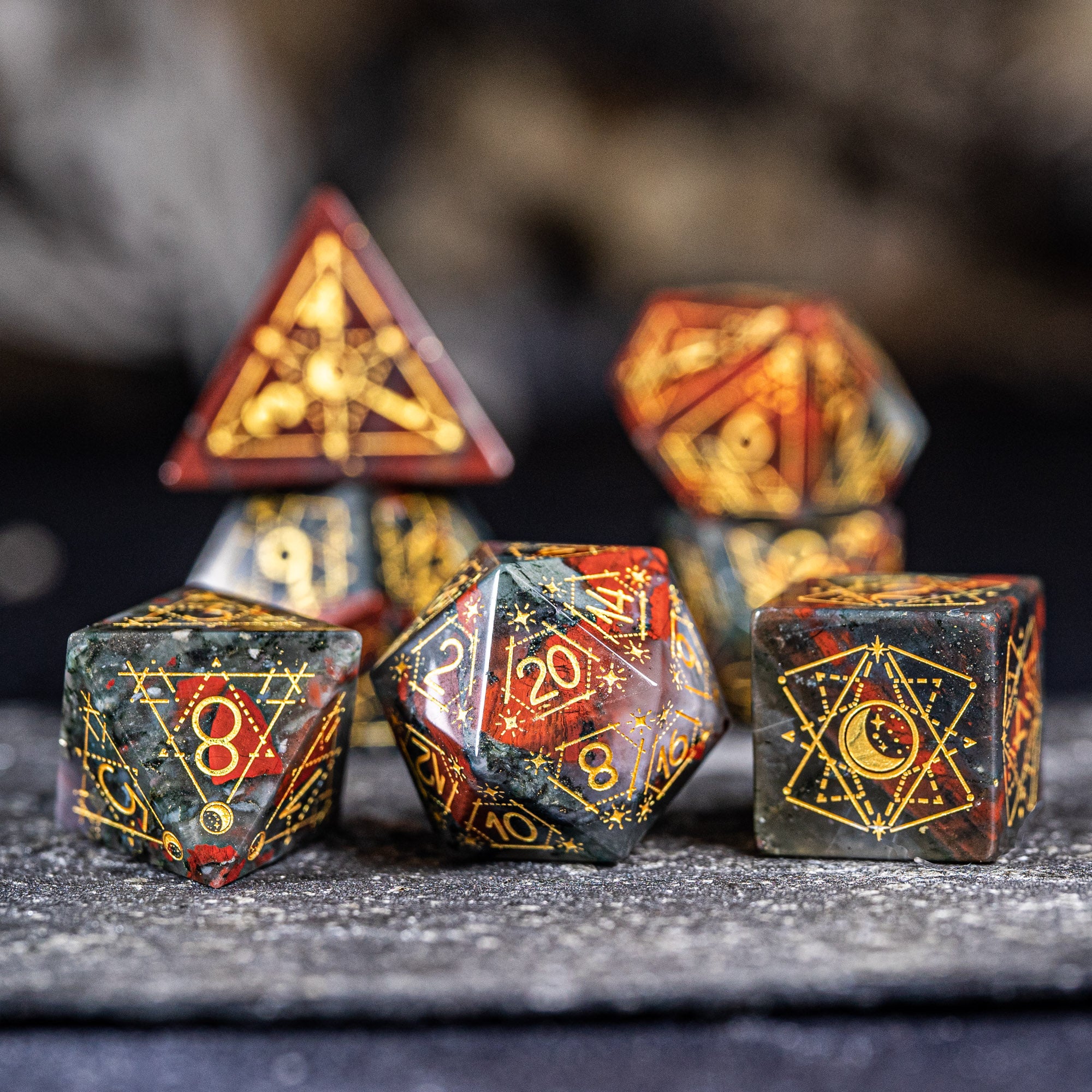 URWizards D&D Bloodstone Engraved Dice Set Astrology Style
