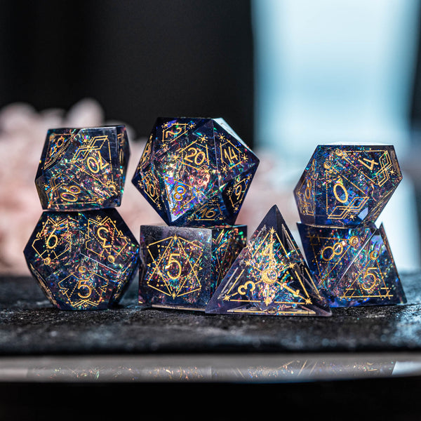 URWizards D&D Resin Night Neon Engraved Dice Set Astrology Style - Urwizards