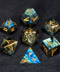 URWizards D&D Labradorite Gemstone Engraved Dice Set Runes Numbers - Urwizards