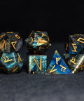 URWizards D&D Labradorite Gemstone Engraved Dice Set Runes Numbers - Urwizards