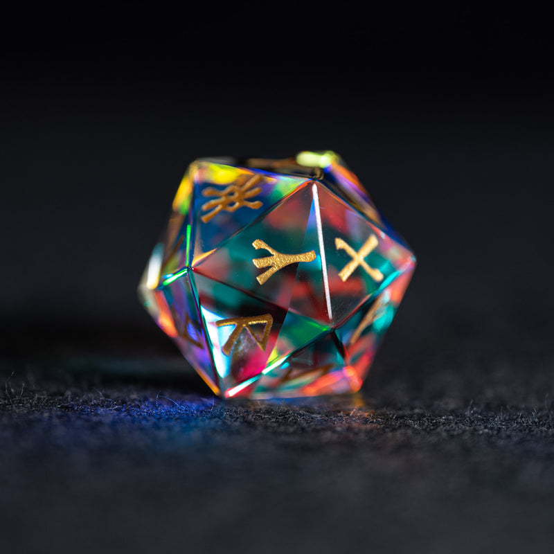 URWizards D&D Dichroic Prism Glass Gemstone Engraved Dice Set Runes Numbers - Urwizards
