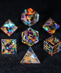 URWizards D&D Dichroic Prism Glass Gemstone Engraved Dice Set Runes Numbers - Urwizards