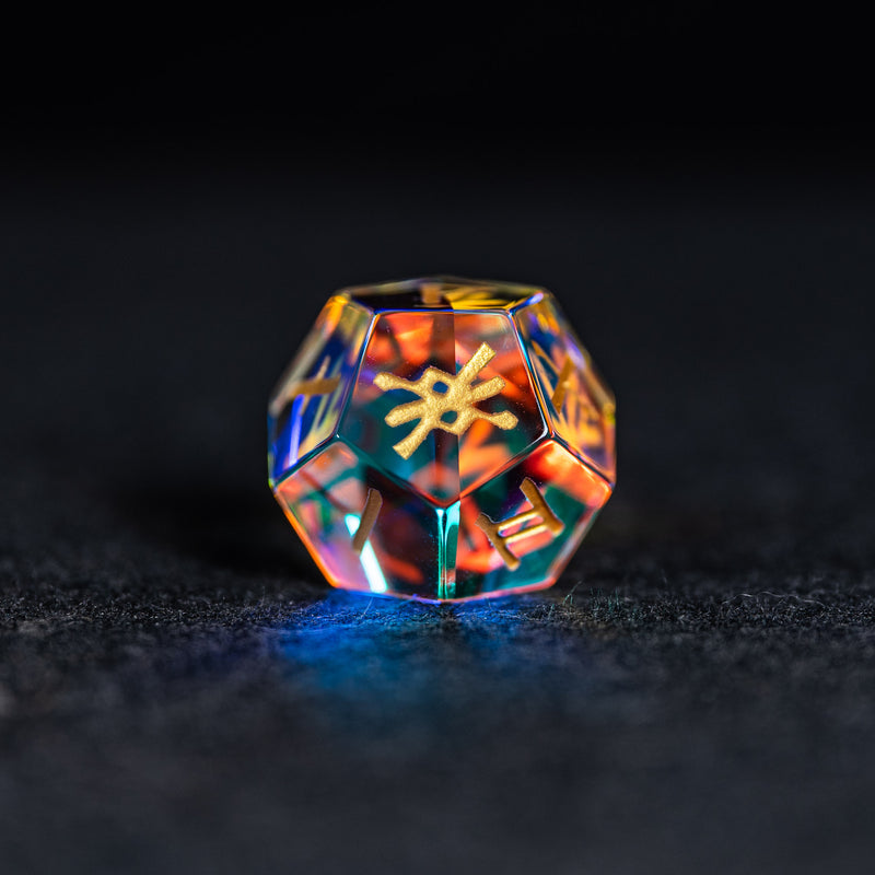 URWizards D&D Dichroic Prism Glass Gemstone Engraved Dice Set Runes Numbers - Urwizards