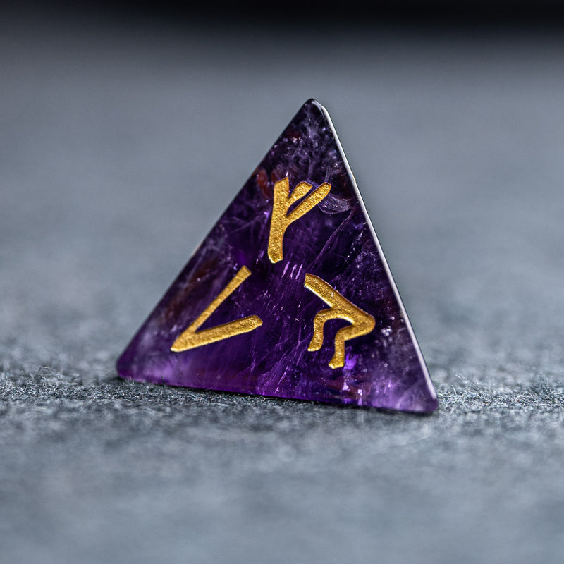 URWizards D&D Amethyst Gemstone Engraved Dice Set Runes Numbers - Urwizards