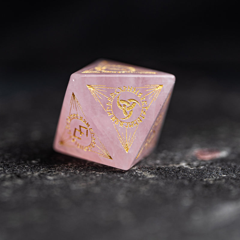 URWizards D&D Rose Quartz Gemstone Engraved Dice Set