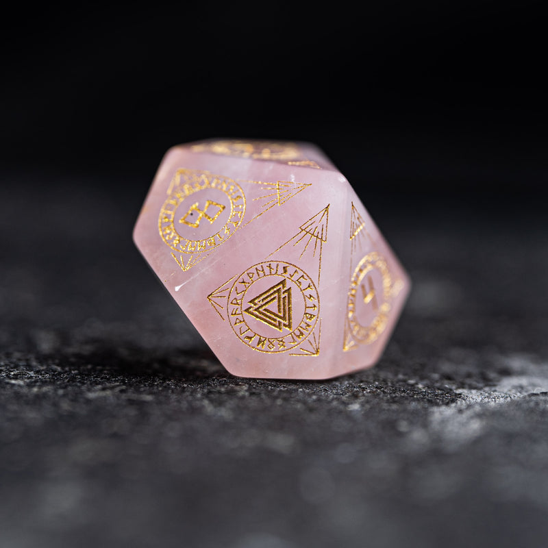 URWizards Dnd Engraved Rose Quartz Dice Set Nordic Style Gold Inked - Urwizards