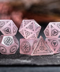 URWizards Dnd Engraved Rose Quartz Dice Set Nordic Style - Urwizards