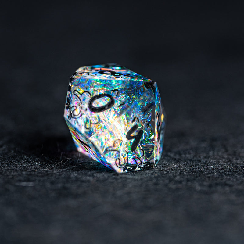 URWizards D&D Resin Opal Glitter Engraved Dice Set Meow Style - Urwizards