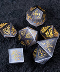 URWizards Dnd Engraved Grey Cat's Eye Stone Dice Set Cthulhu Style - Urwizards