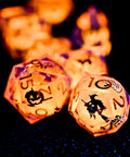 URWizards D&D Glow in the Dark Liquid Core Resin Engraved Dice Set Halloween - Urwizards