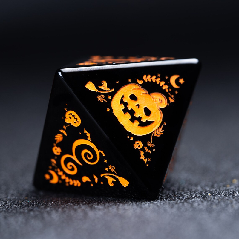 URWizards D&D Obsidian Engraved Dice Set Halloween Style - Urwizards
