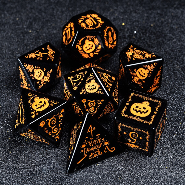 URWizards D&D Obsidian Engraved Dice Set Halloween Style - Urwizards