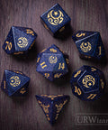 Dnd Blue Sandstone Engraved Dice Set Moon Star Style - Urwizards
