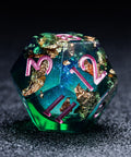 URWizards D&D Emerald Liquid Heart Resin Engraved Dice Set Copper Flakes - Urwizards