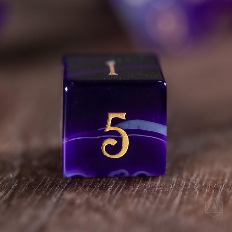 URWizards D&D Purple Agate Gemstone Engraved Dice Set - Urwizards