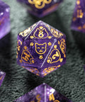 URWizards Dnd Engraved Amethyst Dice Set Meow Style - Urwizards