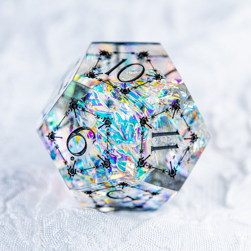 URWizards D&D Resin Opalite Glitter Engraved Dice Set Cleric Style - Urwizards