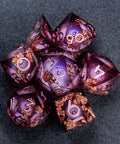 URWizards D&D Wine Liquid Heart Resin Engraved Dice Set Copper Flakes - Urwizards