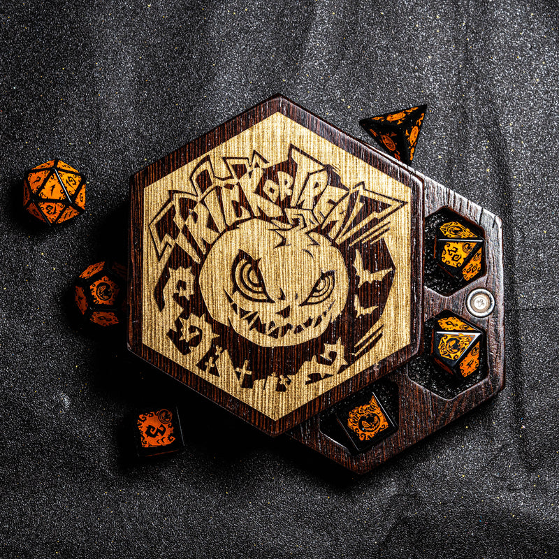 URWizards Engraved Walnut D&D Dice Box Halloween Pumpkin - Urwizards