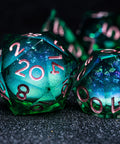 URWizards D&D Starry Liquid Heart Resin Engraved Dice Set Emerald - Urwizards