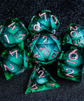URWizards D&D Starry Liquid Heart Resin Engraved Dice Set Emerald - Urwizards